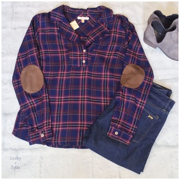 LAST ONE❗Skies Are Blue Stitch Fix Navy Plaid Top - Picture 4 of 7